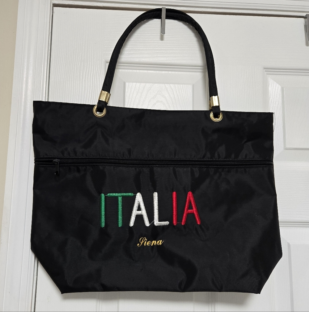 Embroidered Womens Siena Italia Black Shoulder Bag Gold Trim New